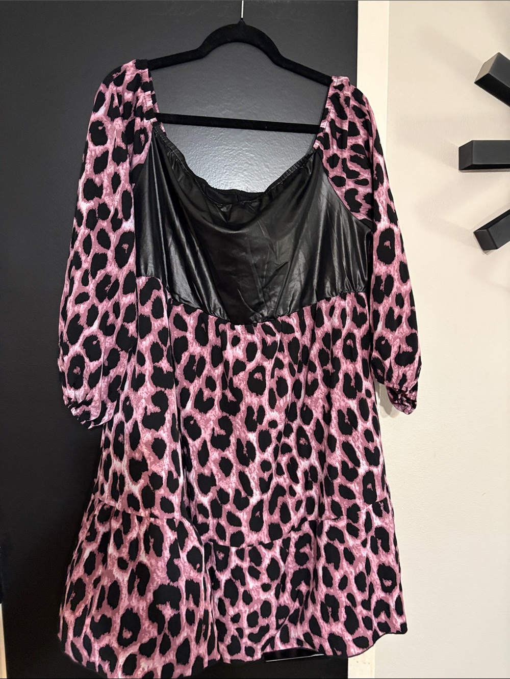 NAME YOUR PRICE-Pink Leopard Print Dress with Faux Leather Bodice, size 3X